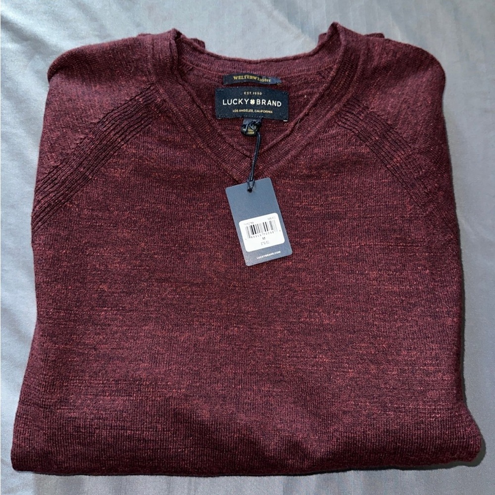 New Lucky Brand Mens Maroon Crewneck Pullover Sweater
